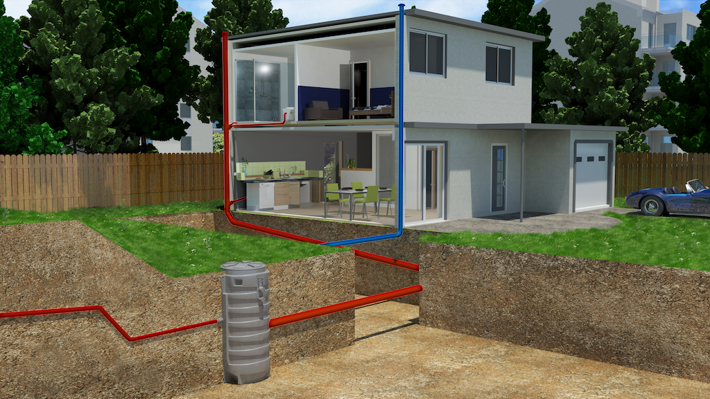 выход канализации за пределы здания к очистному сооружению